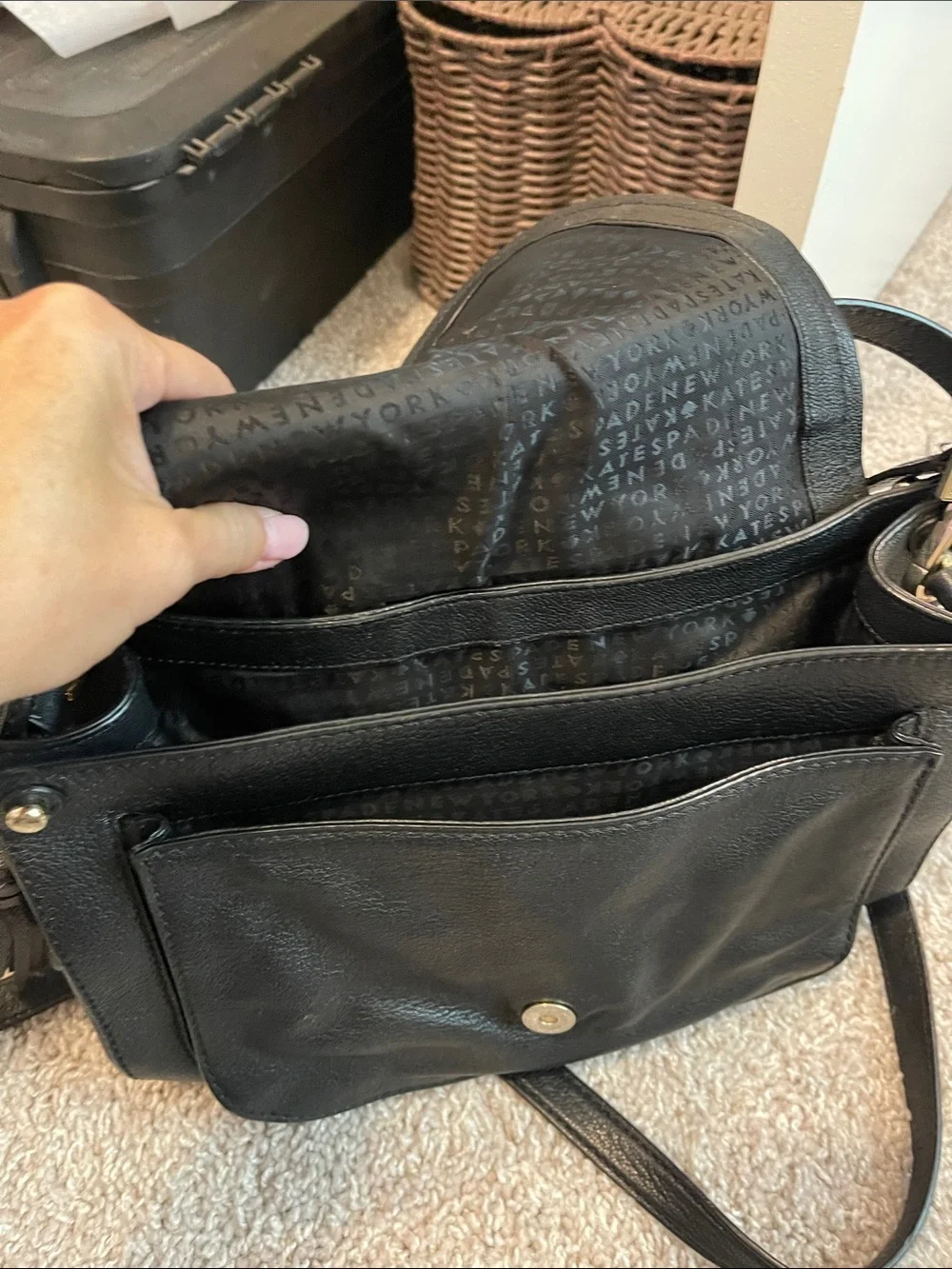 kate spade Black Leather Flap Crossbody Satchel